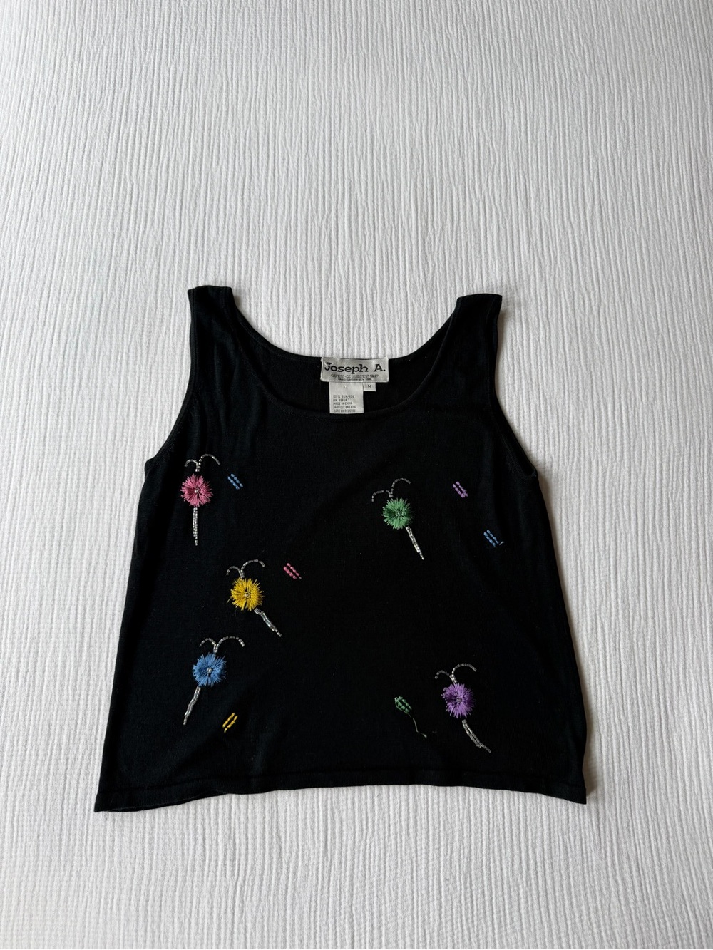 Vintage Joseph A. 100% Silk Beaded Knit Whimsy Fish Hook Tank Top